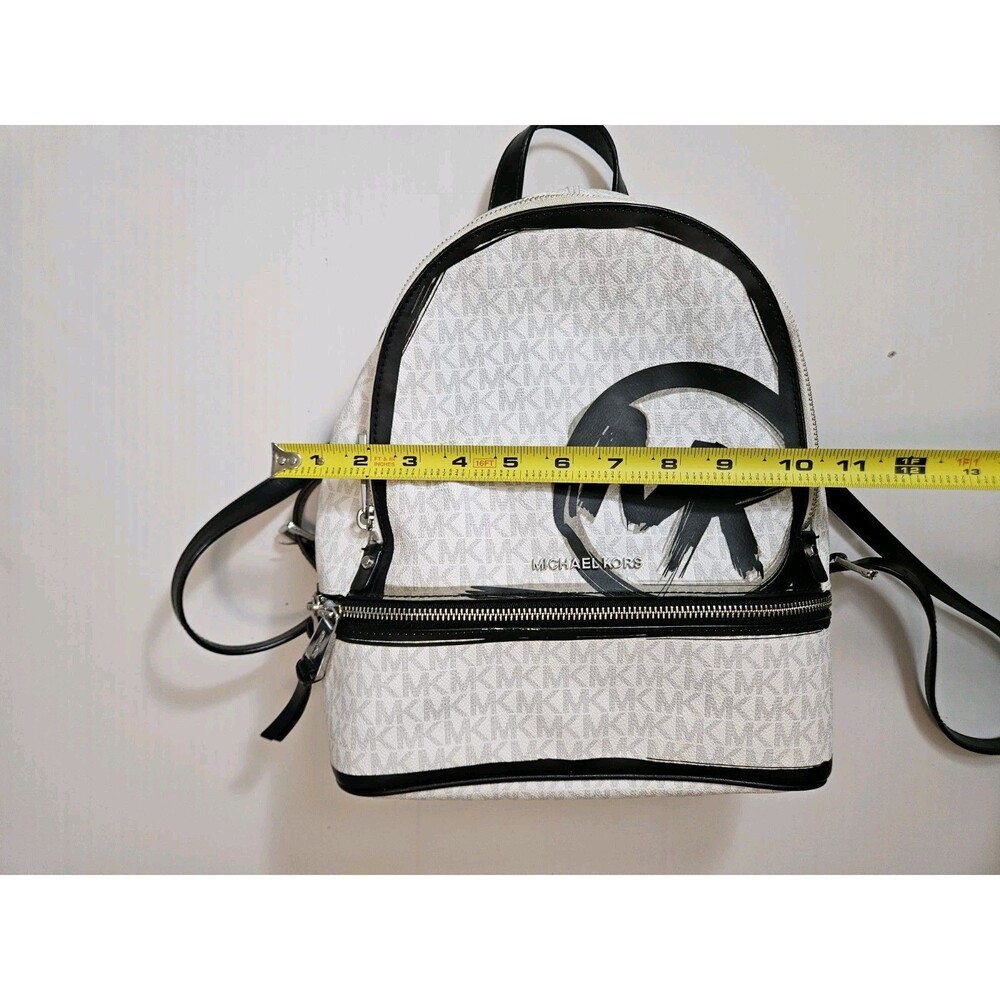 Michael Kors Rhea Zip Backpack Black and White Silver-Color Hardware - Picture 3 of 10